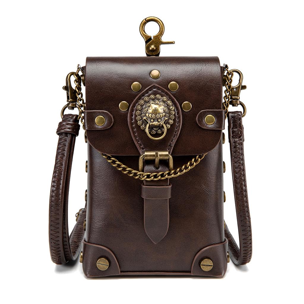 Średniowieczna torebka damska na jedno ramię ze skóry PU w stylu color-blocking, mała kwadratowa torebka w stylu industrialnym retro, steampunkowa torebka crossbody MINI