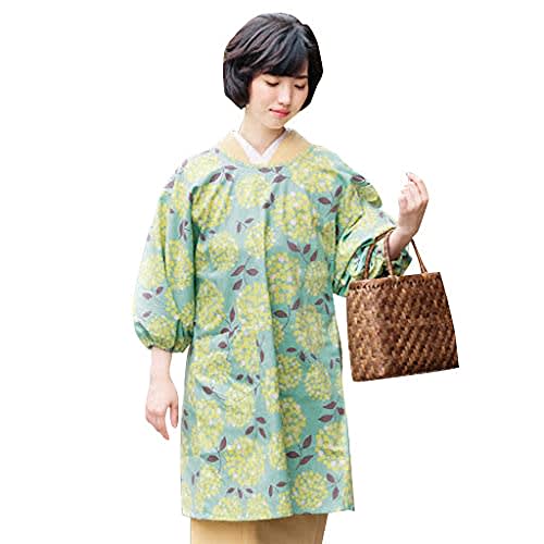 Kyoto Kimonomachi Long Apron "Green Blue Bouquet
