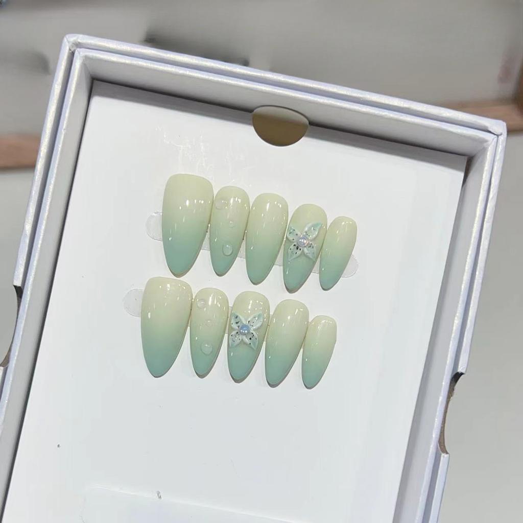 Almond Armor Wearing Armor Handmade Temperament High-end Carved Manicure Removable Fake Nail French Gradient