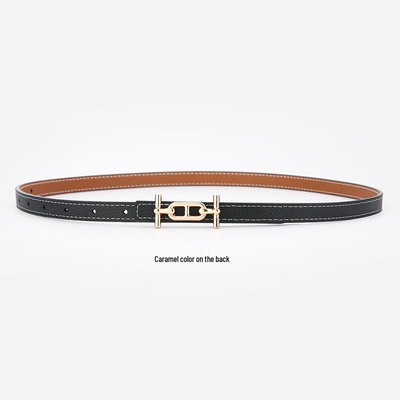 Women's Thin Double-Sided Leather Belt for Dress or Western Trousers - Elegant and Versatile Waist Decoration