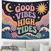 2D Flat, 2D Flat Print 1pc Tapestry Good Vibes High Tides Wall Tapestry Cosmic Wave Art Polyester Fabric Suitable for Home, Office Wall Decor, Birthda