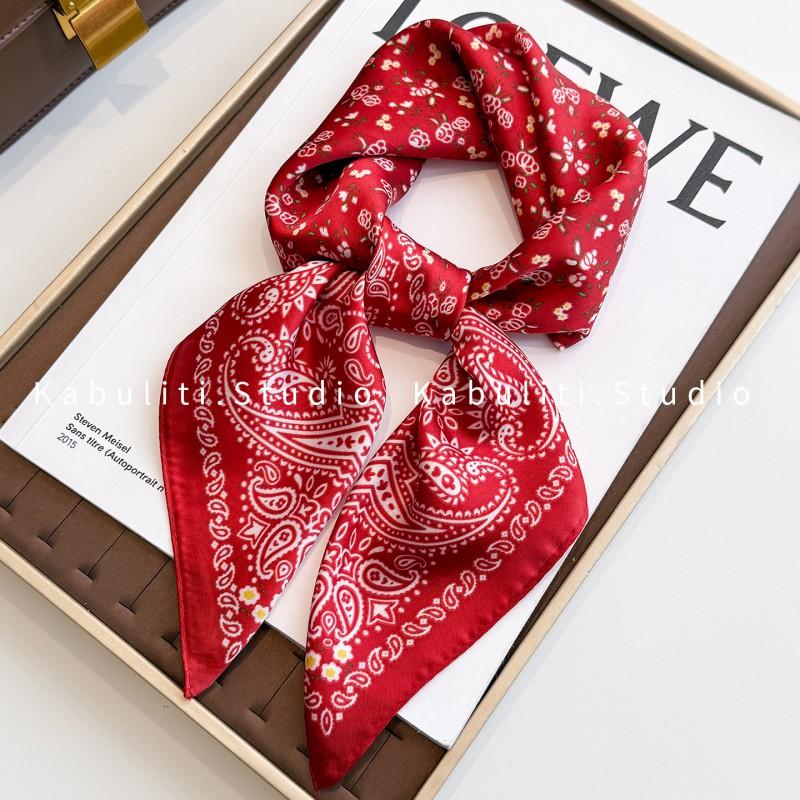 70x70cm Lightweight Square Scarf Women Polka Dot Print Silk-Like Wrap Neck Tie Hair Band Fashion Accessory