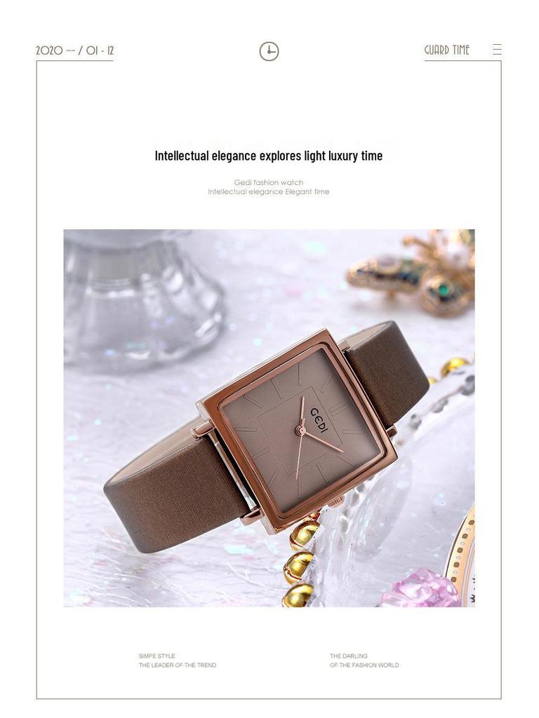 Gedi Damen Retro Großes Zifferblatt Quadratisches Lederarmband Wasserdicht Quarz Uhr mit Datum