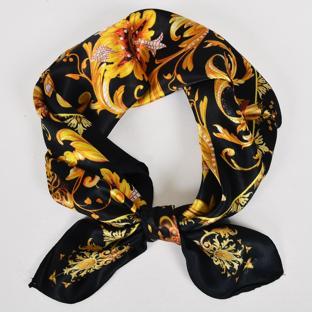 [BYSIFA] Blue Yellow Women Fashion Plaid Pattern 100% Silk Scarf Small Square Scarves Elegant Floral Ladies Hair Accessories