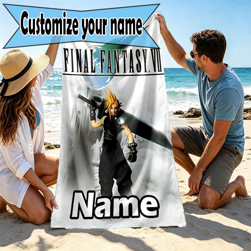 Custom Name Personalized Final Fantasy Print Beach Towel, for Trip Camping Beach Party Home Decor, Birthday Gift for Family & Friends