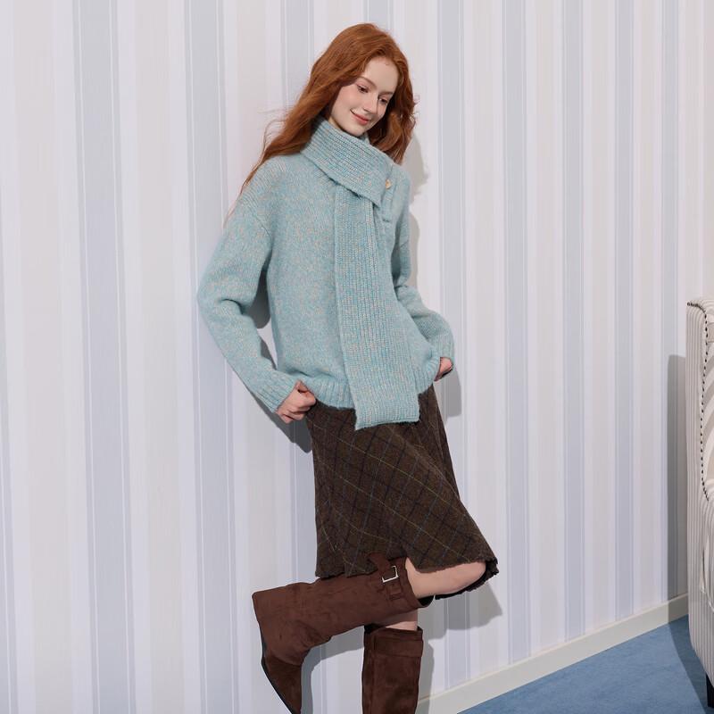 Sancai Women's Two-Way Scarf-Neck Knit Sweater