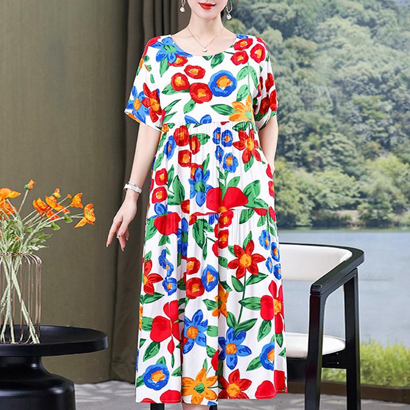 Damenkleid, Sommer, Vintage-Kleidung, lässig, kurzärmelig, langes Kleid für Damen, Sommer-Outfit