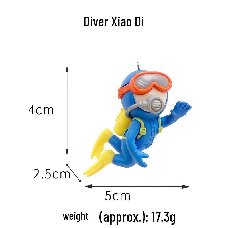 Blue Diver Fish Tank Ornament Set - Floating Aquarium Decoration Gift