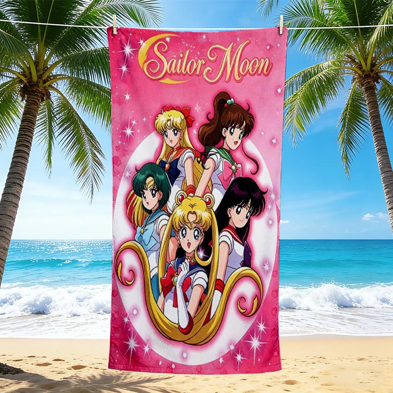 1Pc Sailor Moon Adventures Beach Towel, Quick Dry, Multi-Use for Beach Pool Gym Yoga Home Travel, Christmas, Halloween, Xmas Gift Em92858