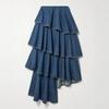 Womens Denim Two-Piece Set Loose Shirt With Raglan Sleeve Asymmetrical Hem Skirt Streetwear Fall 2025