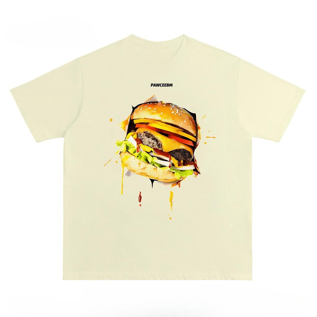 Hamburger Graphic Print Autumn Pure Cotton Men's and Women's T-shirt Short Sleeve Street Fashion Trend Clothing Winter Innerwear