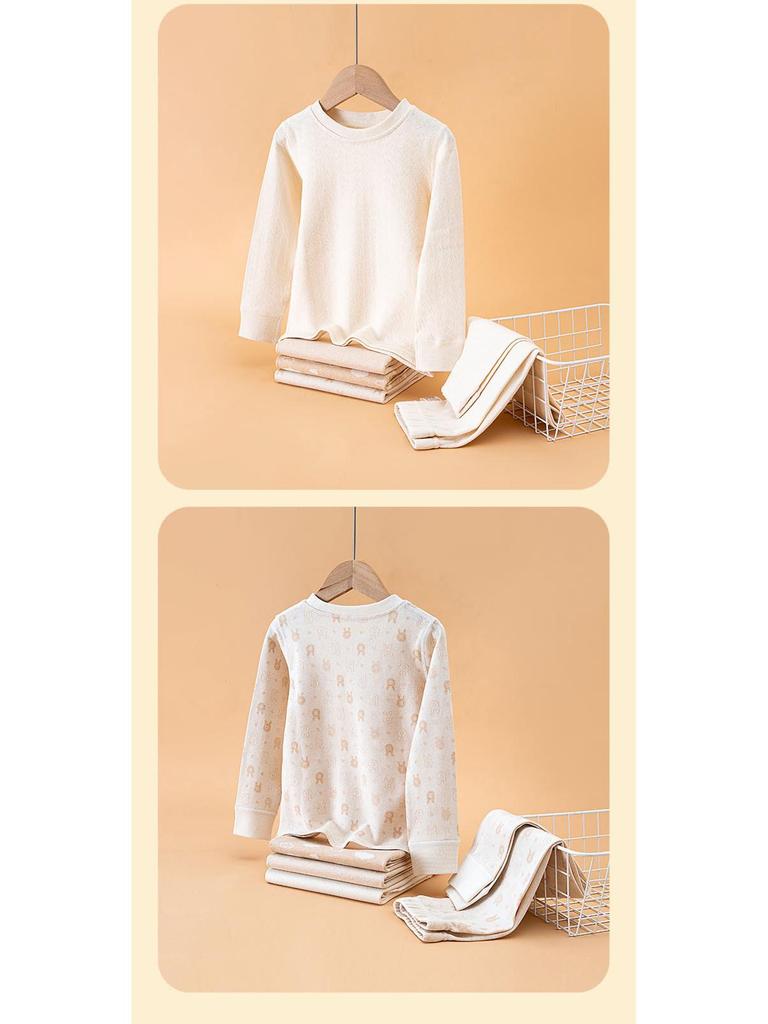 Barevná bavlněná dětská spodní prádlo a pyžamový set - Kulatý výstřih, Hřejivé podzimní a zimní oblečení pro dívky a chlapce