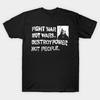 Asian Size Men Black Print T-shirt Fight War Not Wars T Shirt No-Cut Print Cotton Tshirt
