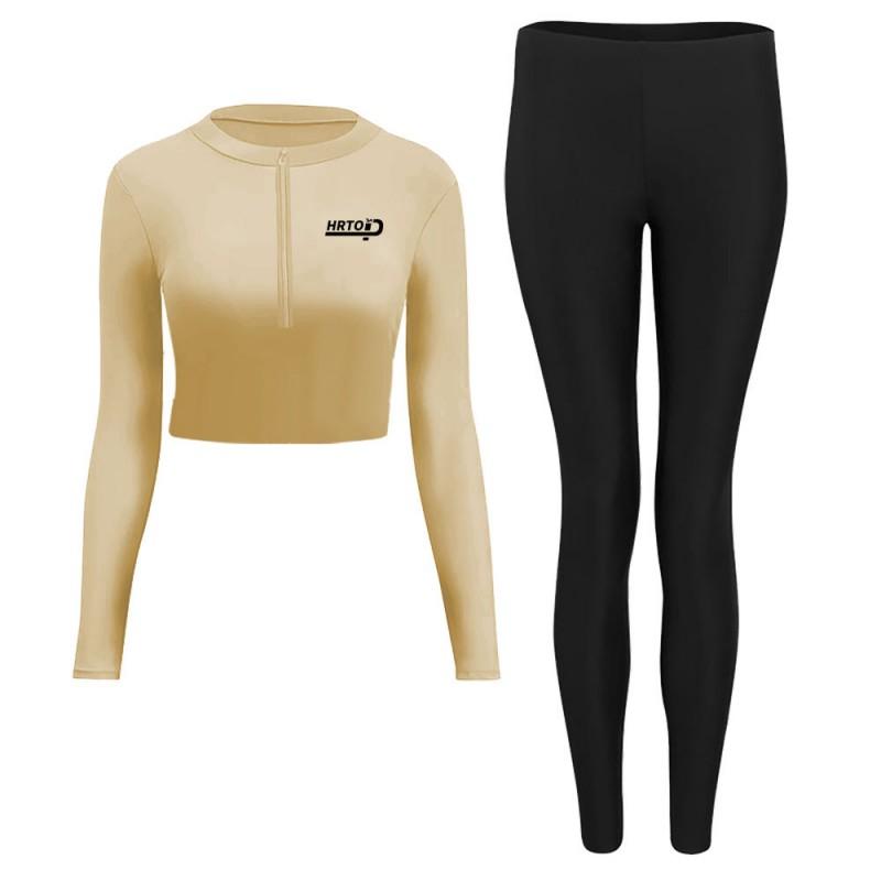 Womens Long Sleeve High-Waisted Rash Guard Pants Set UV Protection Quick Dry Surfing Dive Suit