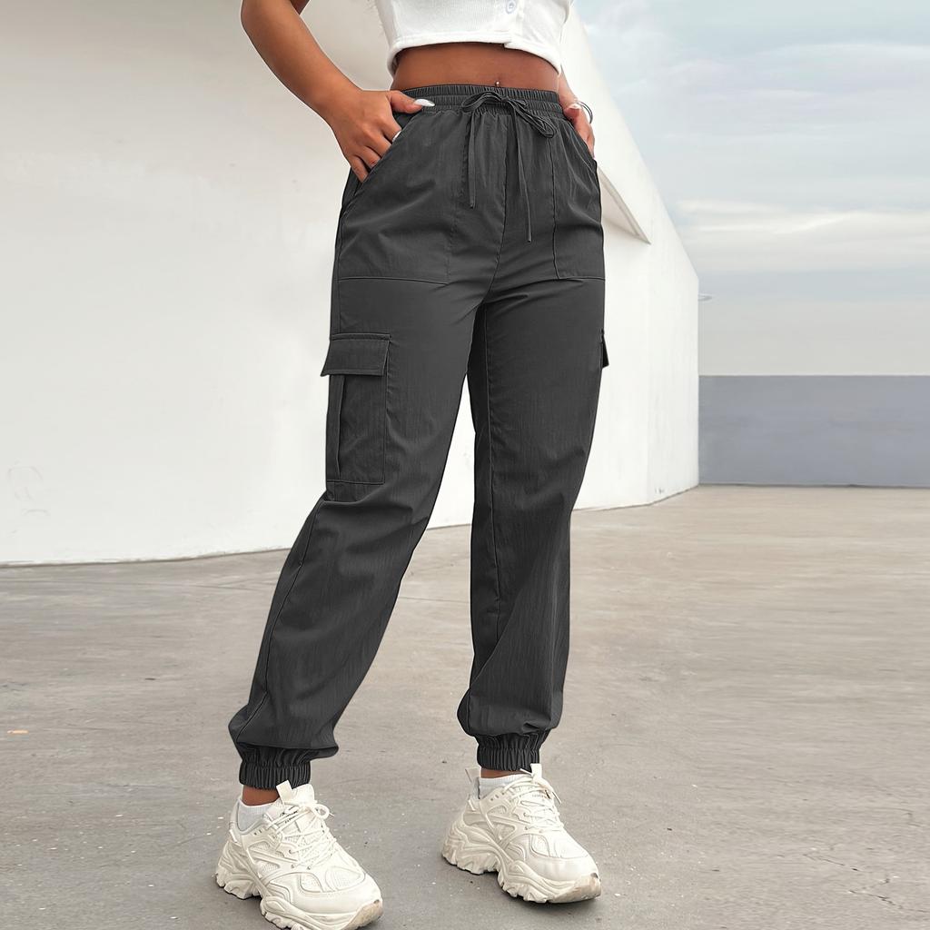 Damen Lässige Cargohosen mit Kordelzug Taille Jogginghosen mit elastischen Bündchen Leichte Arbeitskleidung Hosen