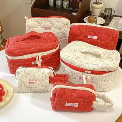 Large Capacity Zipper Makeup Bags Rabbit Quilted Cotton Cosmetic Cases Cute Travel Storage Pouch Organizer for Women Handbag