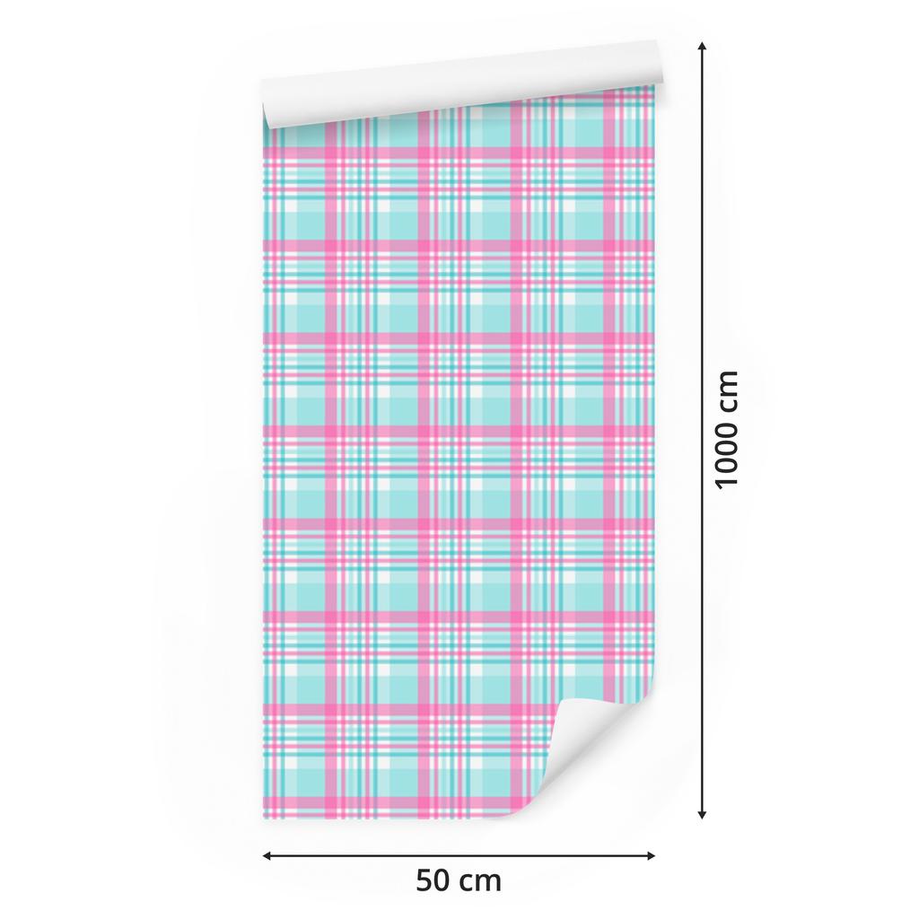 Pink and blue celadon and lavender checkered wallpaper 50x1000