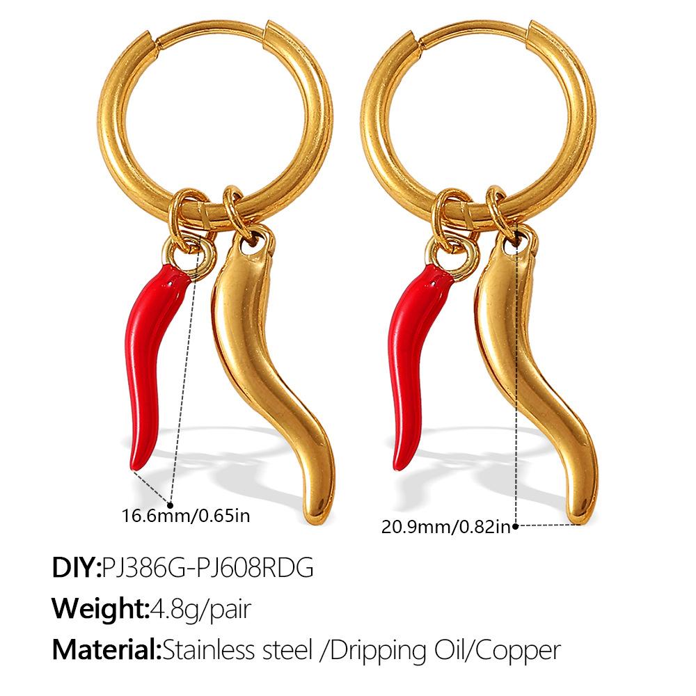 Simple sweet wind cute DIY pepper strawberry pendant earrings stainless steel gold-plated daily jewelry women
