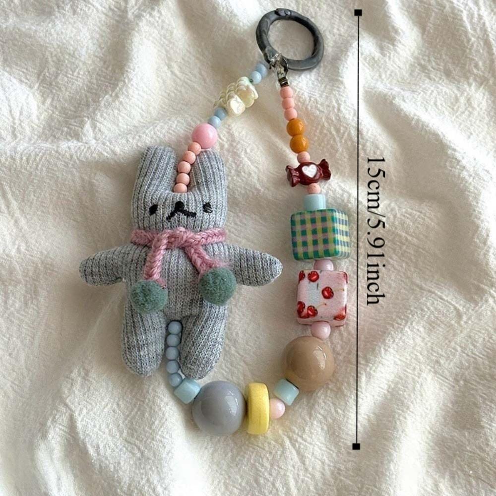 Short Bracelet Rabbit Phone Strap Bag Charm Beaded Phone Chain Mobile Phone Lanyard  Bag Keychains