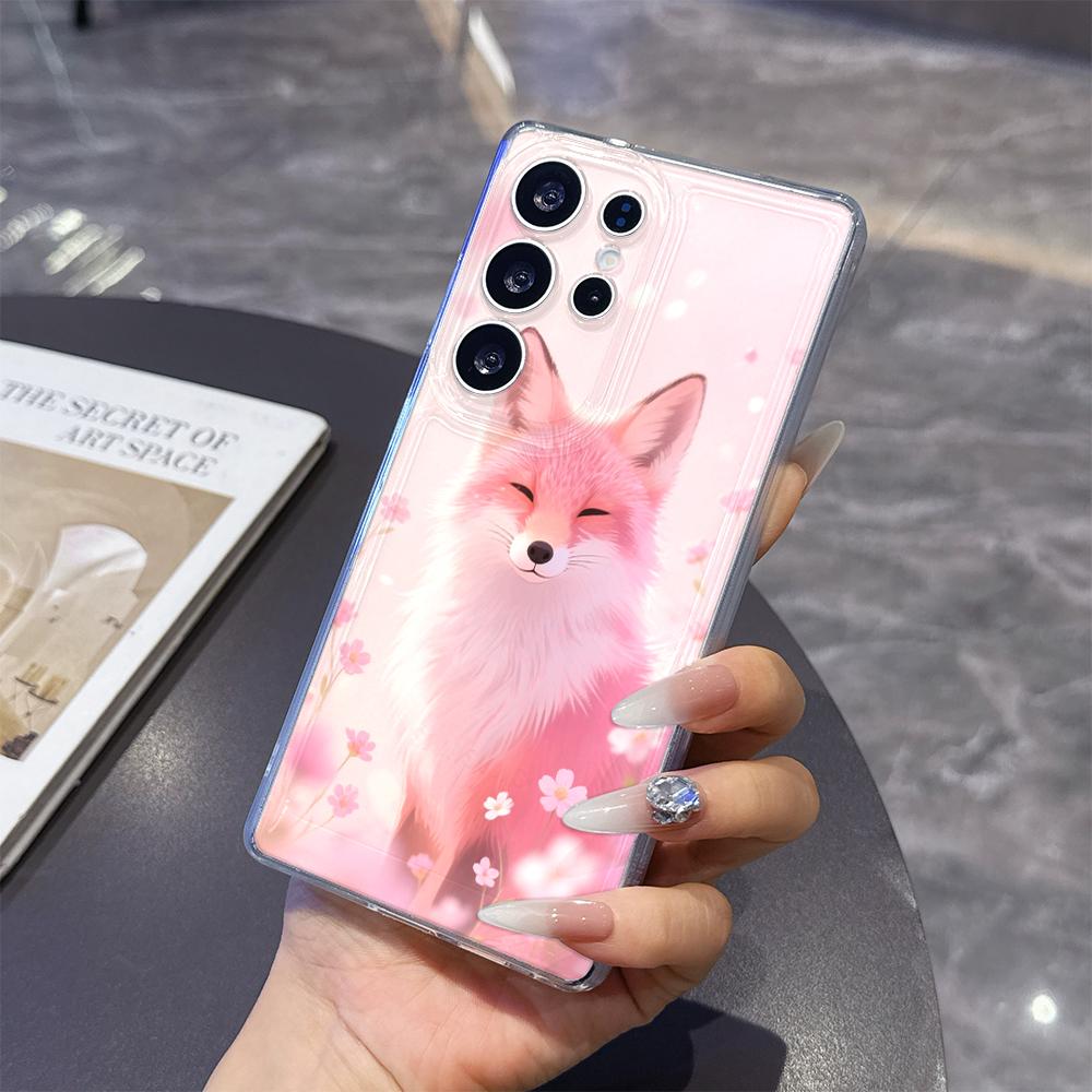 Smiling Pink Fox In Flowers Case for Samsung Galaxy S26 S25 S24 S23 S22 S21 S20 FE Plus Soft TPU Slim Fit Shockproof Cover