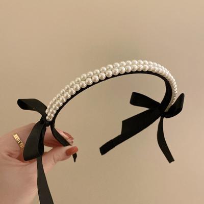 Black Bow Pearl Headband  Women'S Headband Holiday Party Hair Accessories