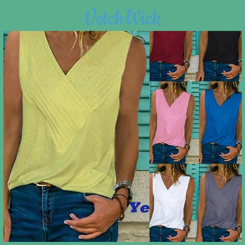 Premium Quality Women Sleeveless Blouse Vest Top Summer Casual V Neck Tank T-shirt Beach Shirts For Effortless Style