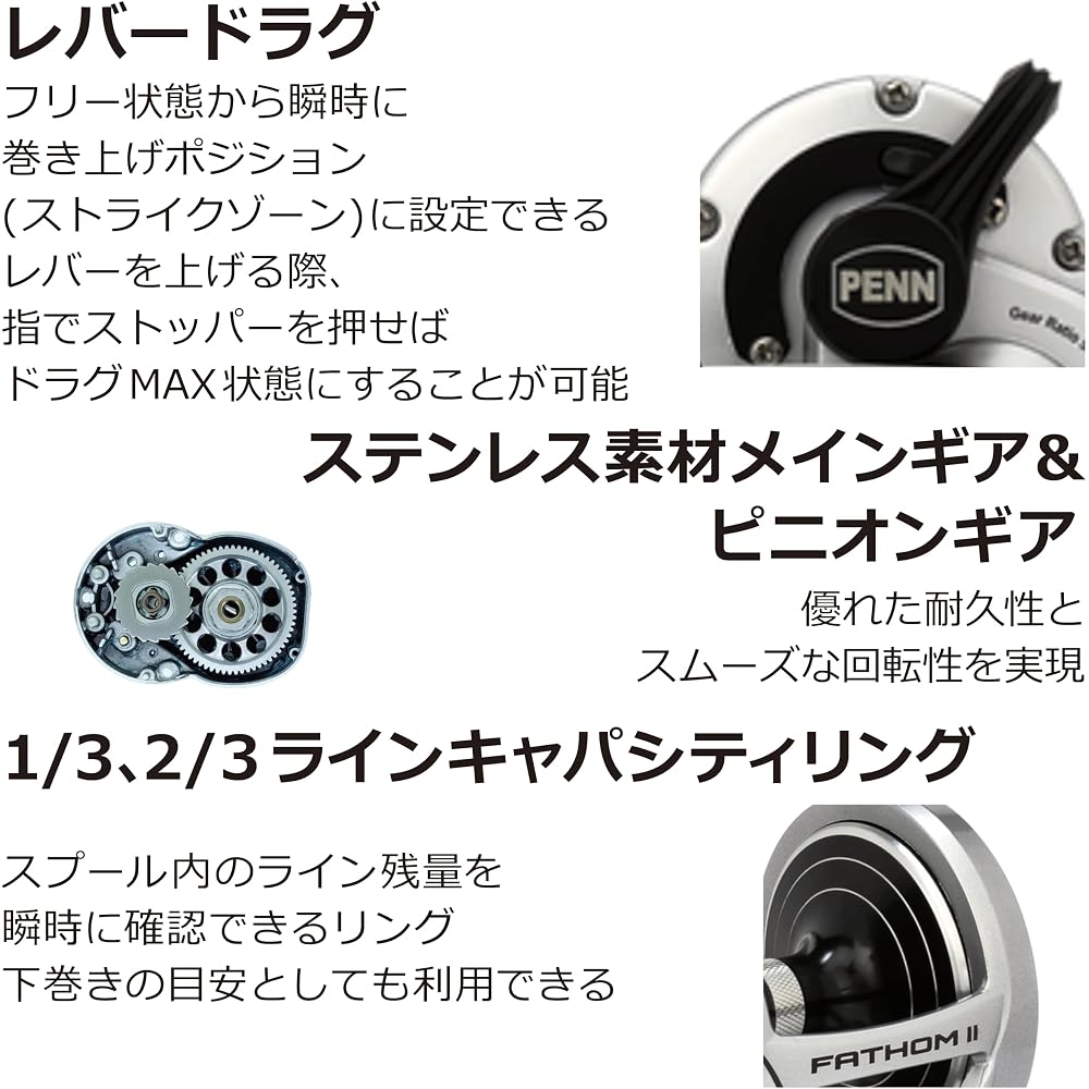 Penn Fathom II 25NLD Offshore Jigging Reel 25NLD Model Lightweight Durable Fishing Gear