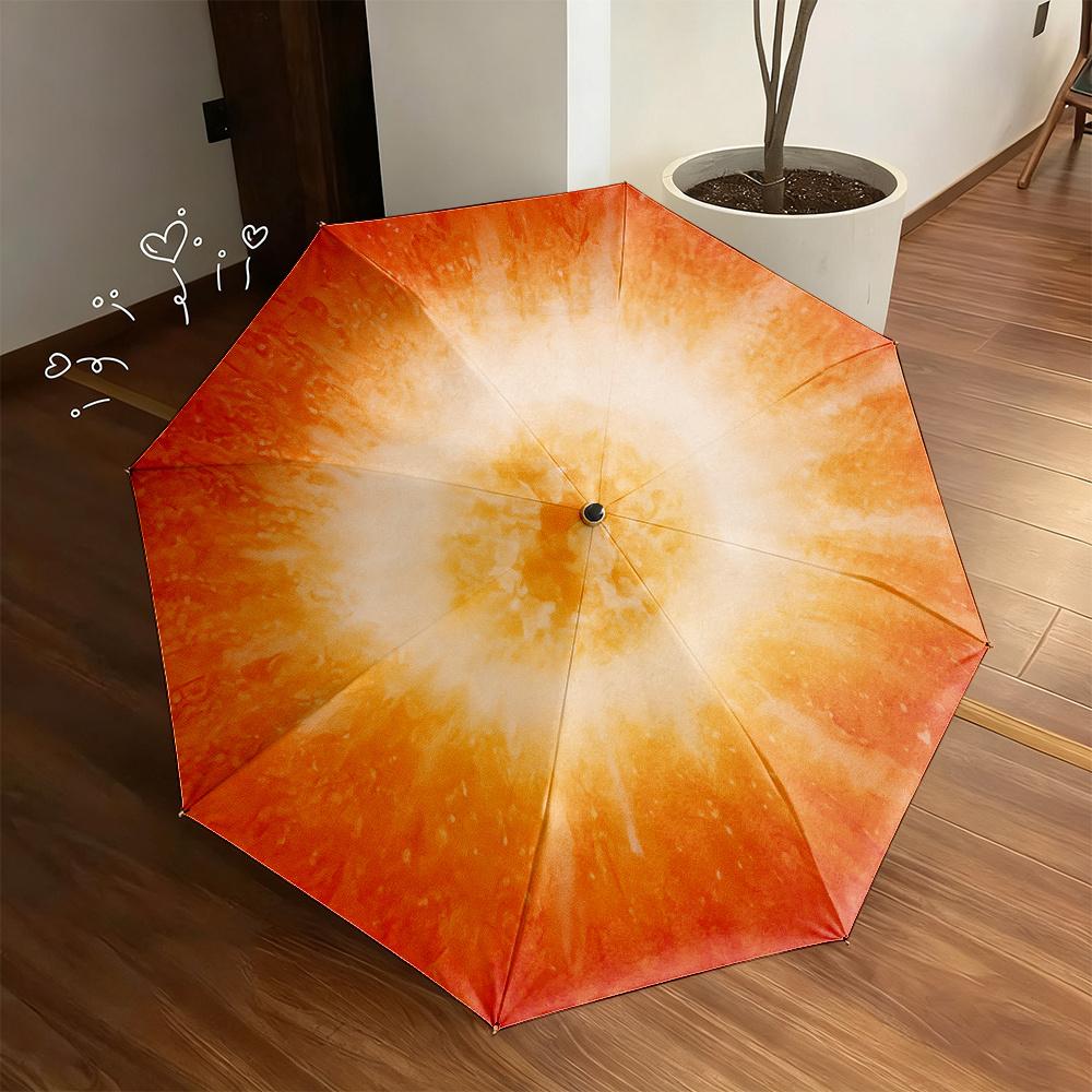 

Automatic Folding Umbrella with Automatic Opening/Breaking - 8-Rib Compact Portable Canopy, Automatic Closure, Orange Slice Pa (as the picture,iron&8K)
