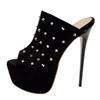 Eilyken Sexy Sommer Extreme Stiletto High Heels Plateau Damen Pantoletten Design Stil Nieten Peep Toe Party Damenschuhe
