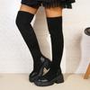 Over The Knee Thigh Boots Autumn New Round Toe Spliced Suede Platform Non-Slip Wear-Resistant Block Heel Skinny Boots