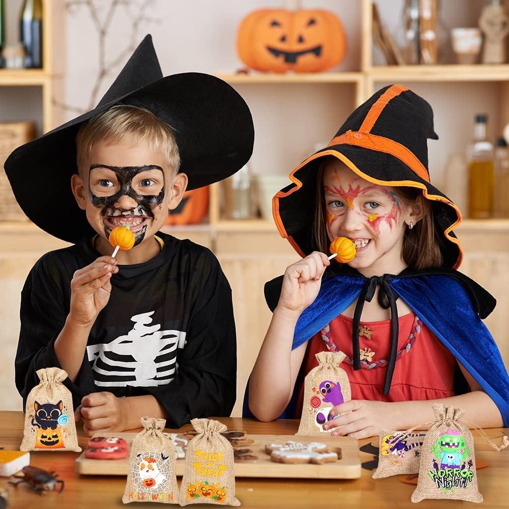 5pcs Halloween Linen Bun Storage Bag Halloween Pattern Candy Gift Packaging Bag Linen Drawstring Bag