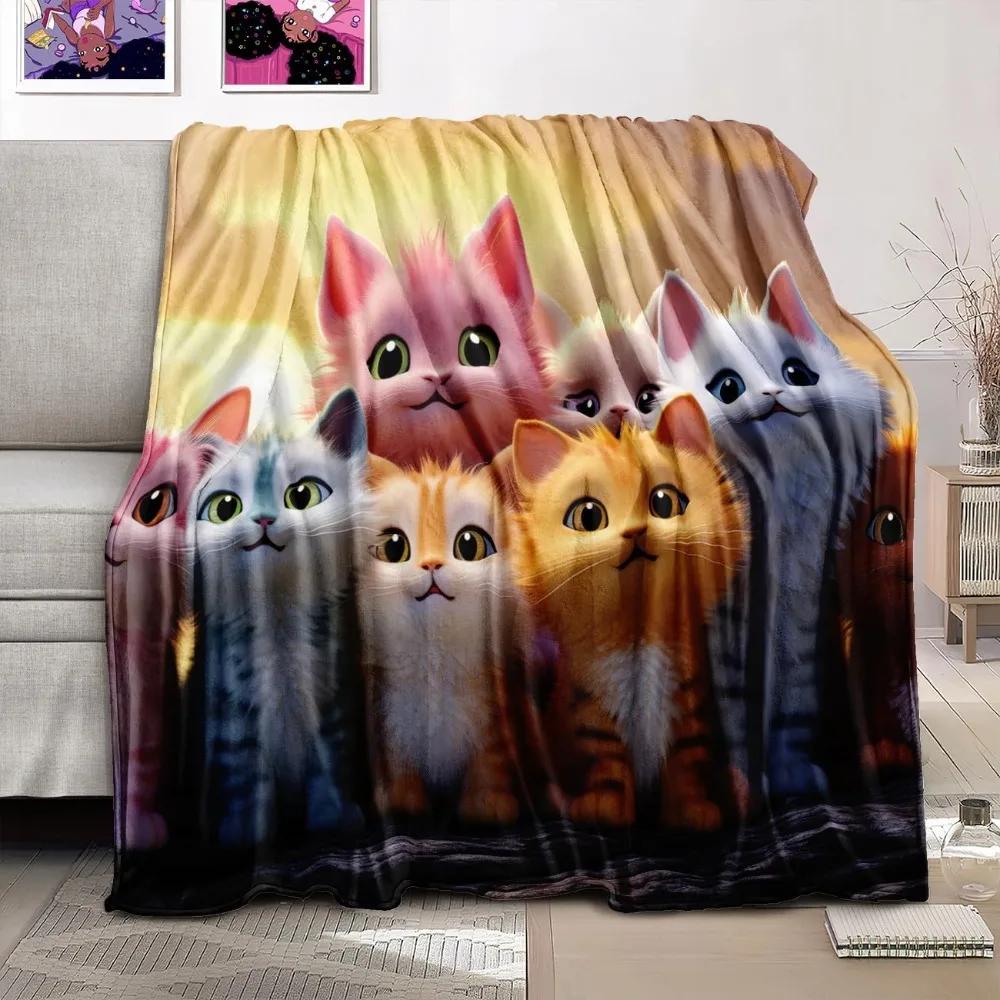 Cute Cat Print Throw Blanket – Purple for Girls, Women, Kids, Soft for Bed, Couch, Living Room, All-Season Use