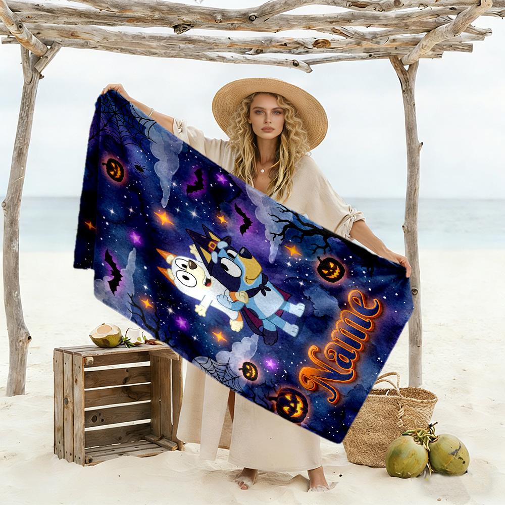 Halloween Night Adventure Customizable Name Beach Towel Quick-Dry Soft Microfiber