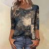 Trendy Vintage 3/4 Sleeve Top For Women,Ladies Casual Three Quarter Sleeve Round Collar Printed T-Shirt Blouse