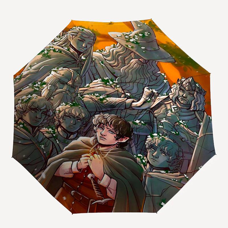 1 Stück Outdoor-Regenschirm mit Herr der Ringe Charakteren, Automatisches Öffnen/Schließen, Tragbares 3-fach faltbares Design, 8-Speichen Eisenrahmen - Perfektes Geschenk für Fans, T