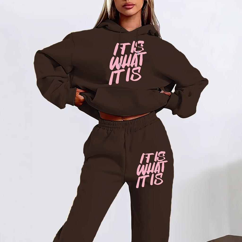 Trendy Casual Loose Hooded Sweatshirt Set Printed