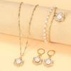 Double Layer Pearl Bracelet & Rhinestone Flower Clasp Earring Set for Women - Light Luxury Sweet Style Jewelry.