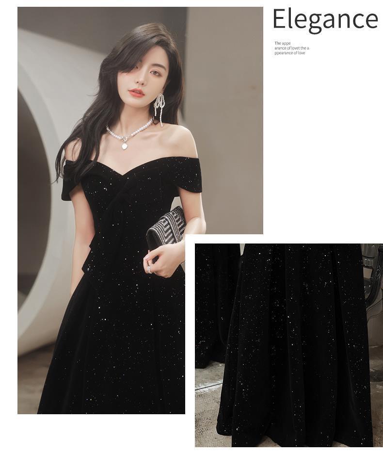 Elegant Women's Black One-Shoulder Evening Gown, Luxurious Banquet or Annual Meeting Dress, Niche High-End Style, Stunningly Beautiful.