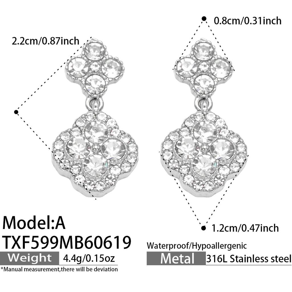 SSeeSY Custom Design Jewelry Stainless Steel 18K Gold Plated Clover Stud Earrings Necklace Set for Engagement Party with Zircon