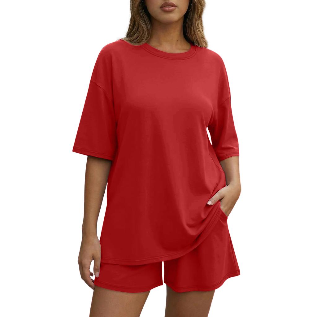 Women's Loose And Fashionable  Casual Short Sleeved Shorts Two-piece Set