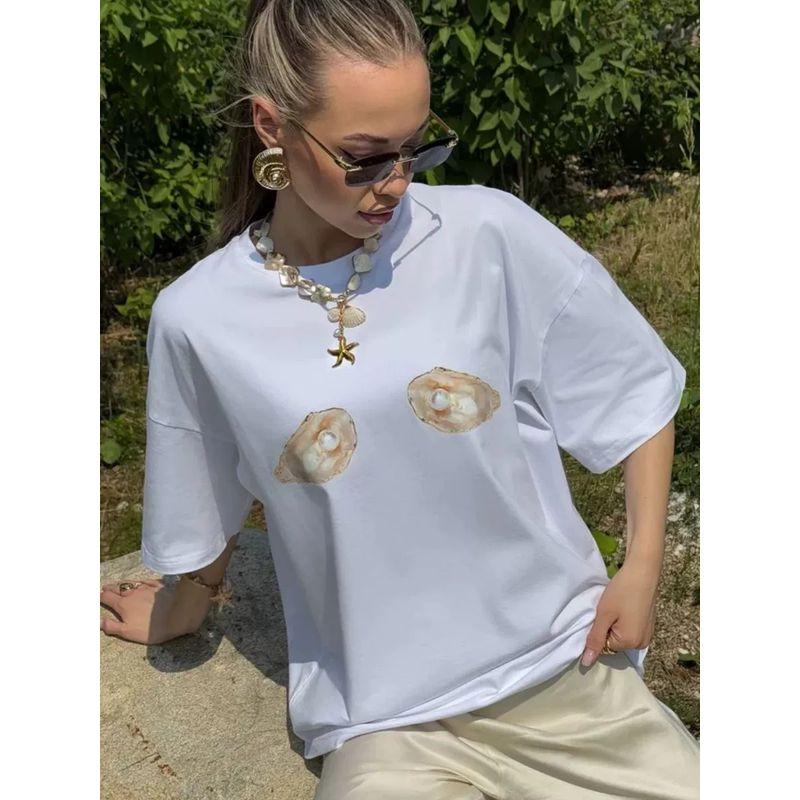 New Printed T-shirt Western Style New Fashion Casual Loose round Neck Print Short sleeve T-shirt Top