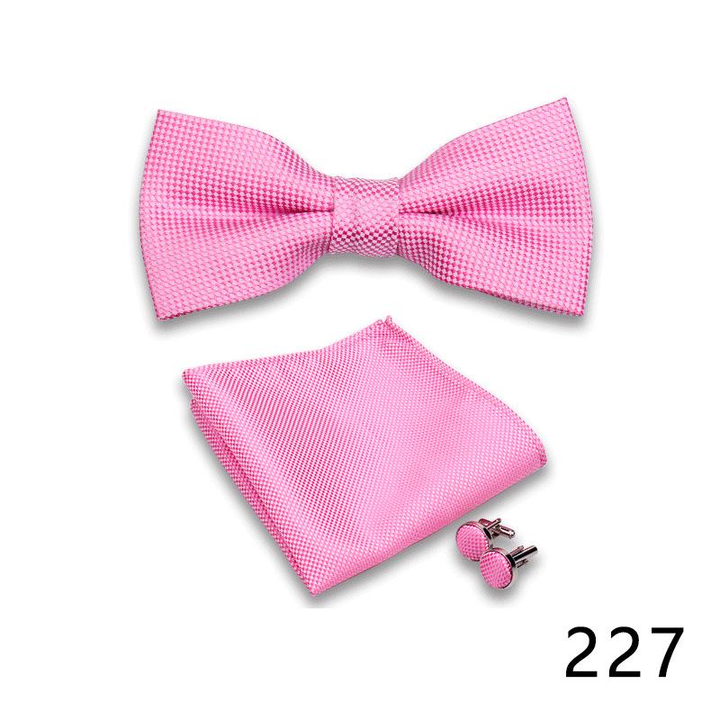 Men's Formal Bow Tie and Pocket Square Set for Banquets and Weddings, with Lapel Flower.