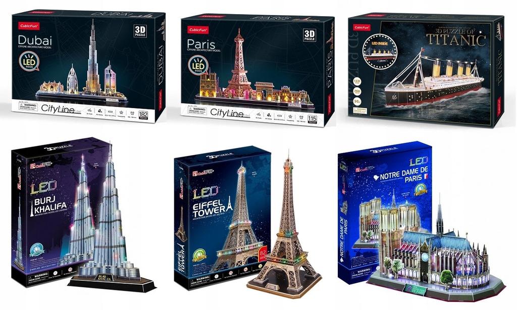 Cubic fun puzzle 3d wieża eiffla podświetlenie led cubicfun l091h