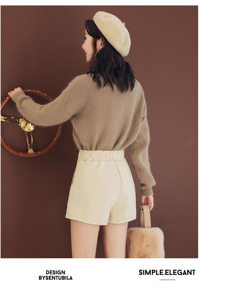 Women's High-Waist Wide-Leg Woolen Shorts - Versatile Winter Layering Pants for Plus Size