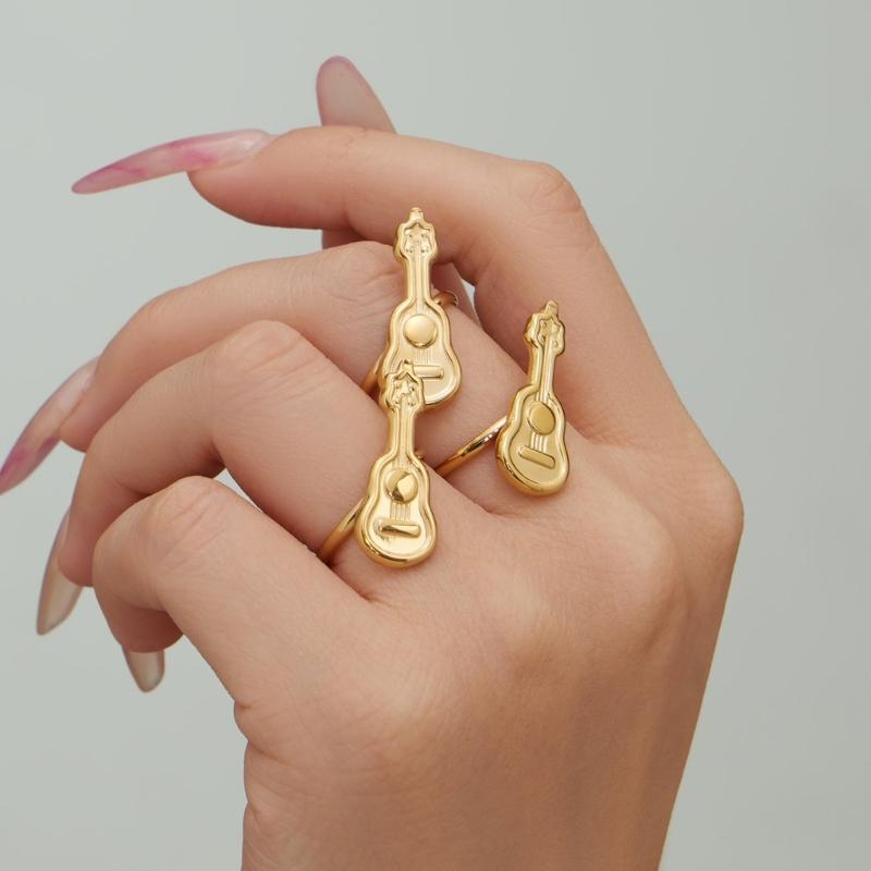 Stainless Steel Adjustable Wedding Rings Dating Rings Guitar Shape Delicate Finger Jewelry for Woman and Man Present