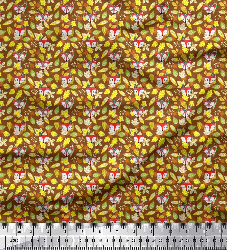 

Тканина Soimoi Japan Crepe Satin Leathers, Feather & Fox Face Cartoon Fabric Prints на метр 42 дюйма 42 Inch Wide - Poly Crepe коричневий