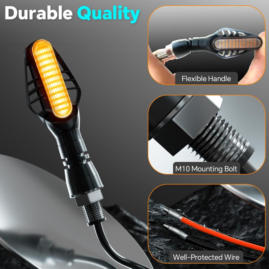 Alopee Motorcycle Yellow Flowing Turn Signal Light with M10 Volt IP65 Waterproof 4