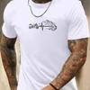 Men's Motorcycle Beer Heartbeat Graphic T-Shirt Short Sleeve Round Neck Tee with Mountain Design Men Clothing