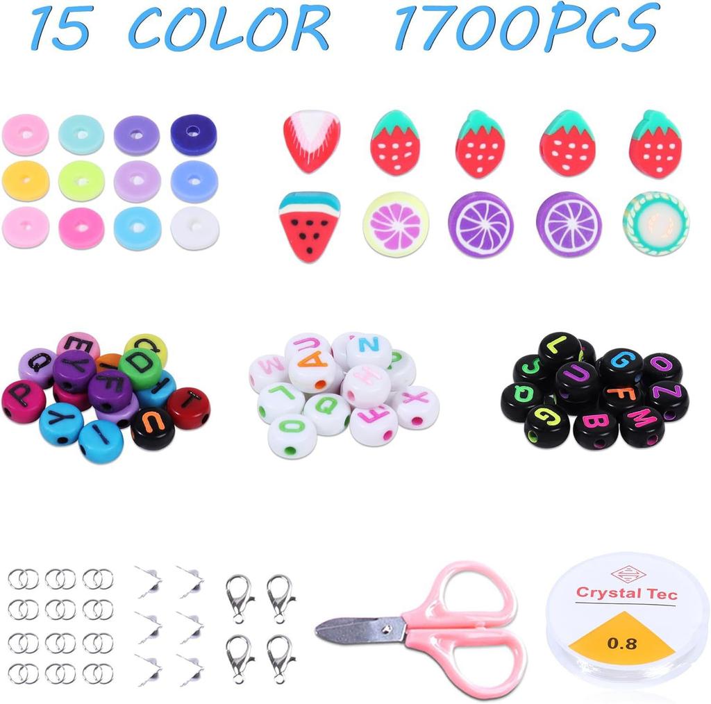Kit Friendship Kit, Polymer Beads Letter Beads Fruit Diy Soft Pottery Clay Beaded Bracelet Making