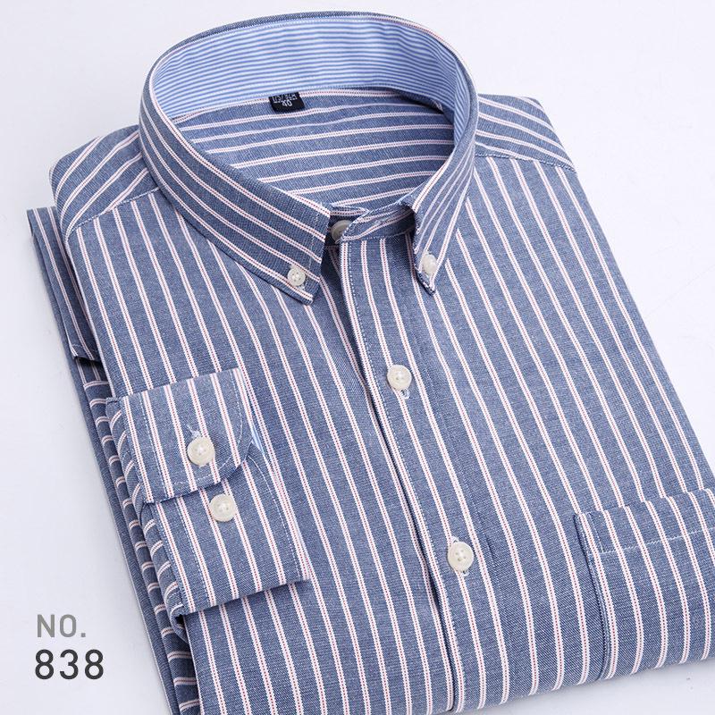 Trendy Korean-Style Striped Oxford Shirt for Young Men - Long & Short Sleeves Available